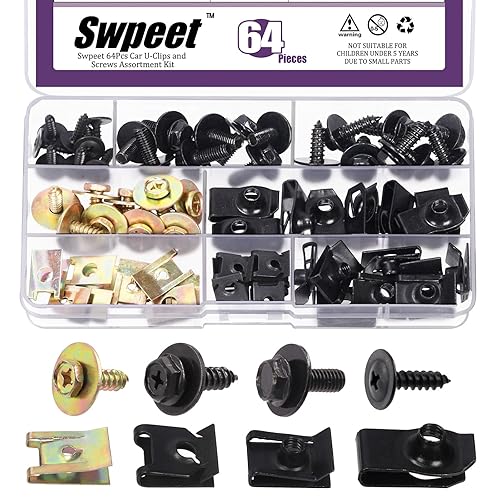 Swpeet 64 pernos universales de metal para el motor, bajo la cubierta, guardabarros de parachoques y panel de moldura de metal, clip de resorte para