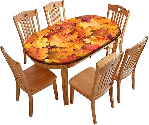 Manteles ovalados con borde elástico para otoño, ramo de hojas de arce que se limpia con un paño, para viajes, Navidad, pícnics, fiestas al aire disponible en Yaxa Peru