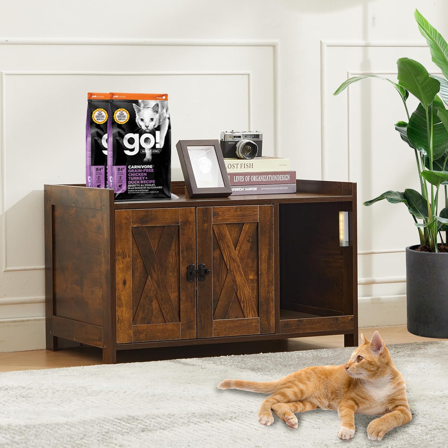 CHARMELEON Cat Litter Box Enclosure,Hidden Litter Box Furniture Cabinet with Scratch Pad & Sensor Light,Wooden Pet House Side End Table for Living Room,Bedroom,31.5″ Lx19.69 Wx19.69 H(Rustic Brown) CHARMELEON Cat Litter Box Enclosure,Hidden Litter Box Furniture Cabinet with Scratch Pad & Sensor Light,Wooden Pet House Side End Table for Living Room,Bedroom,31.5″ Lx19.69 Wx19.69 H(Rustic Brown)