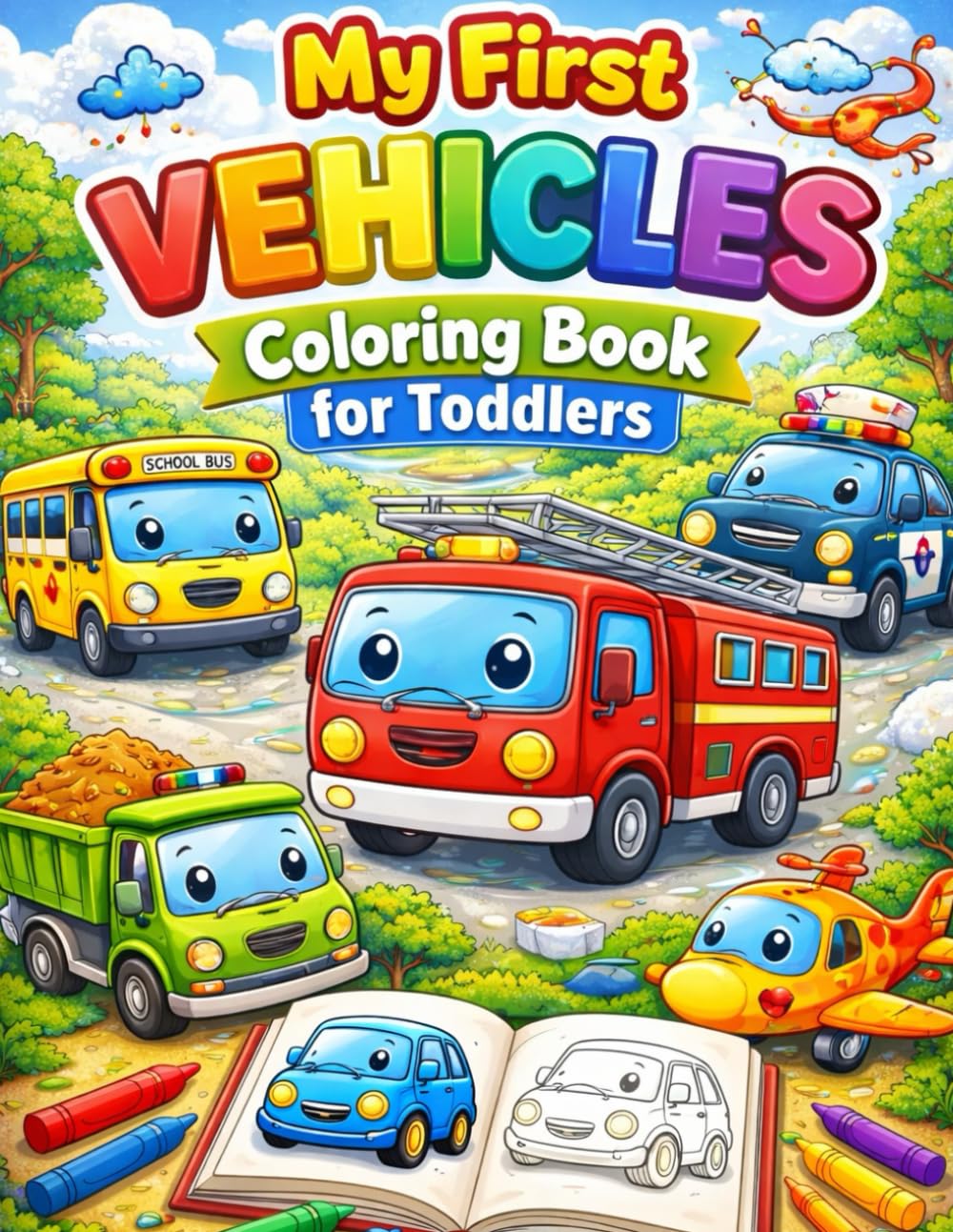 My first vehicles coloring book: For toddlers