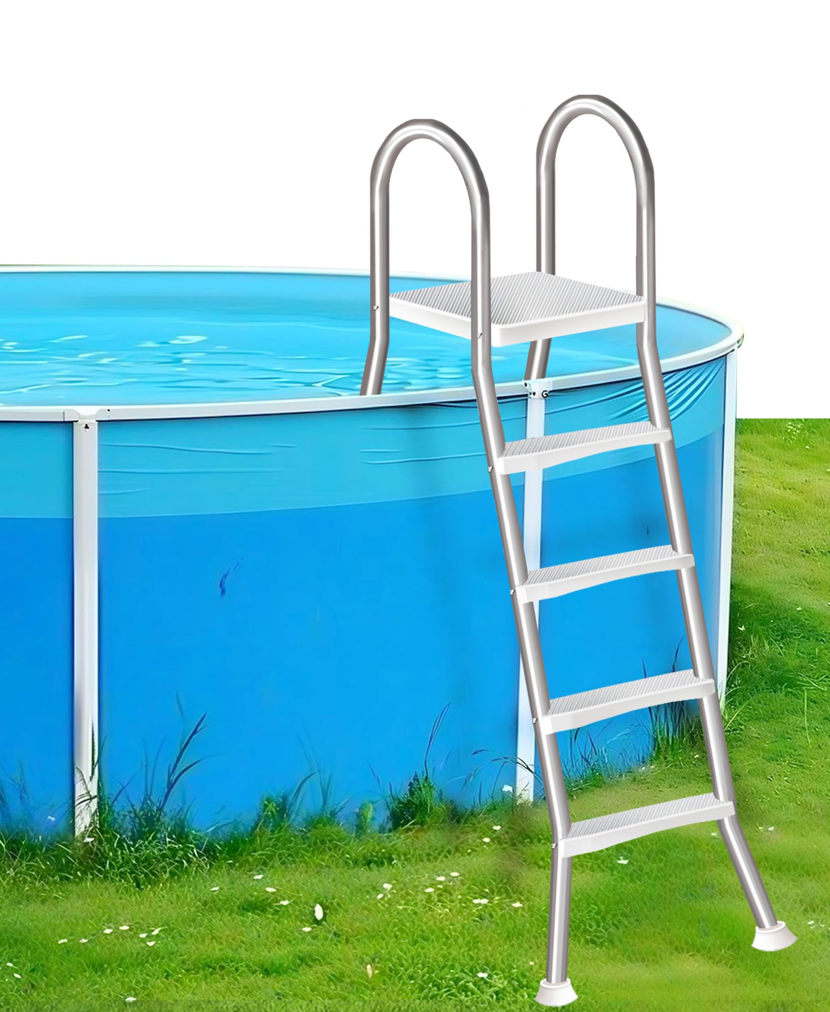 Sturdy Above Ground Pool Ladder, 4 Step A-Frame Stainless Steel Pool Ladder, Anti-Slip Wide Steps Load 250kg for Outdoor Above Ground Pool Use,135cm