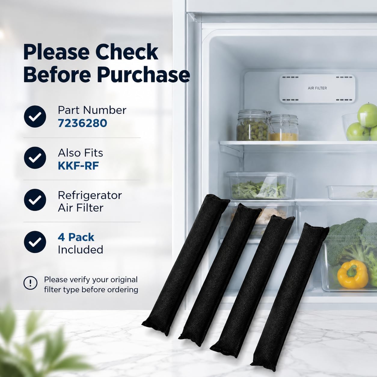 4 Pack 7236280 Active AirClean Filter Replacement Compatible with Miele Refrigerator, KKF-RF Activated Carbon Odor Absorbing Fridge Air Filter
