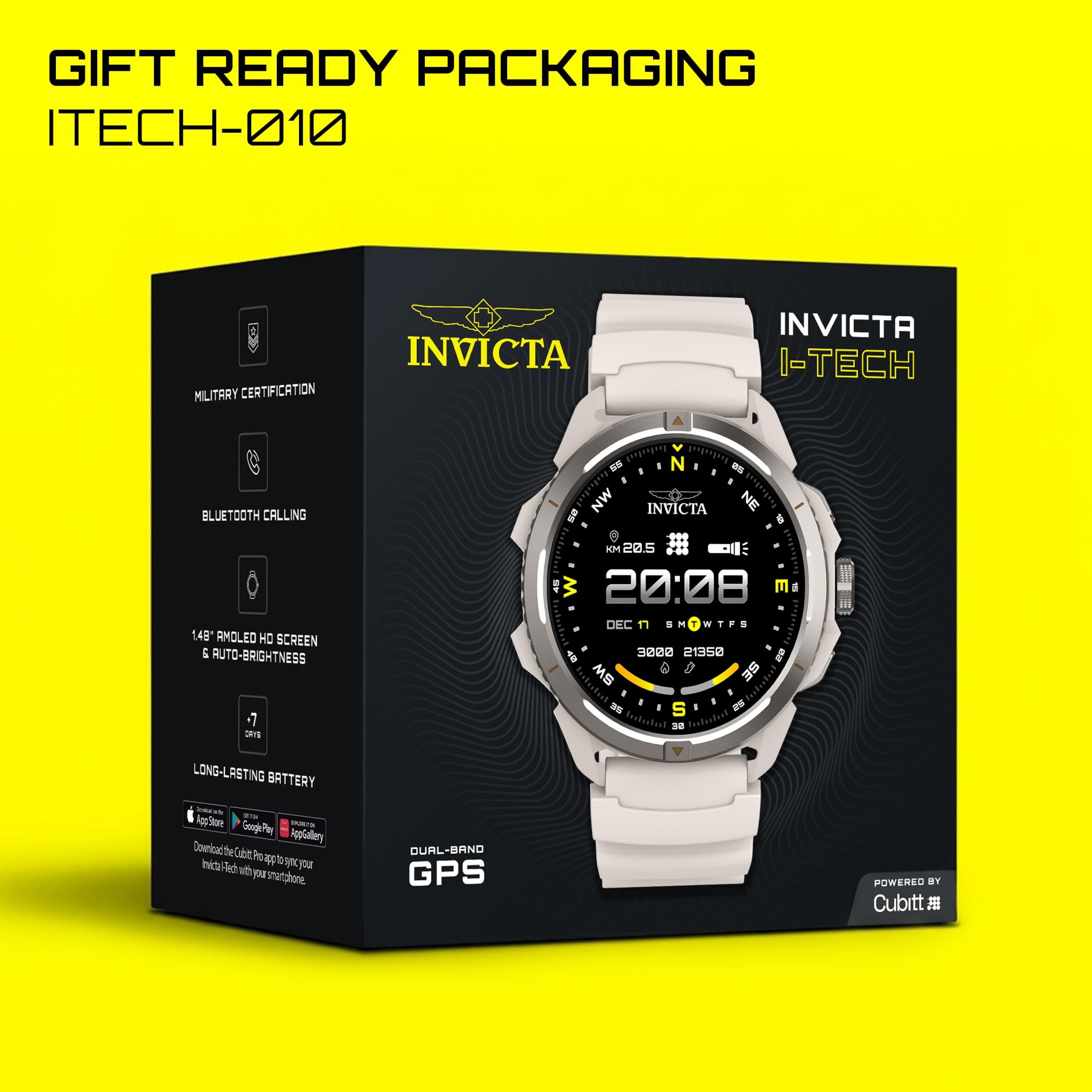 Invicta I-Tech-010 - Reloj Inteligente Digital, Pantalla de 1,48 Pulgadas, Correa de Silicona, Monitor de natación, HR, Bluetooth, Correa Blanca, Caja Negra, Unisex
