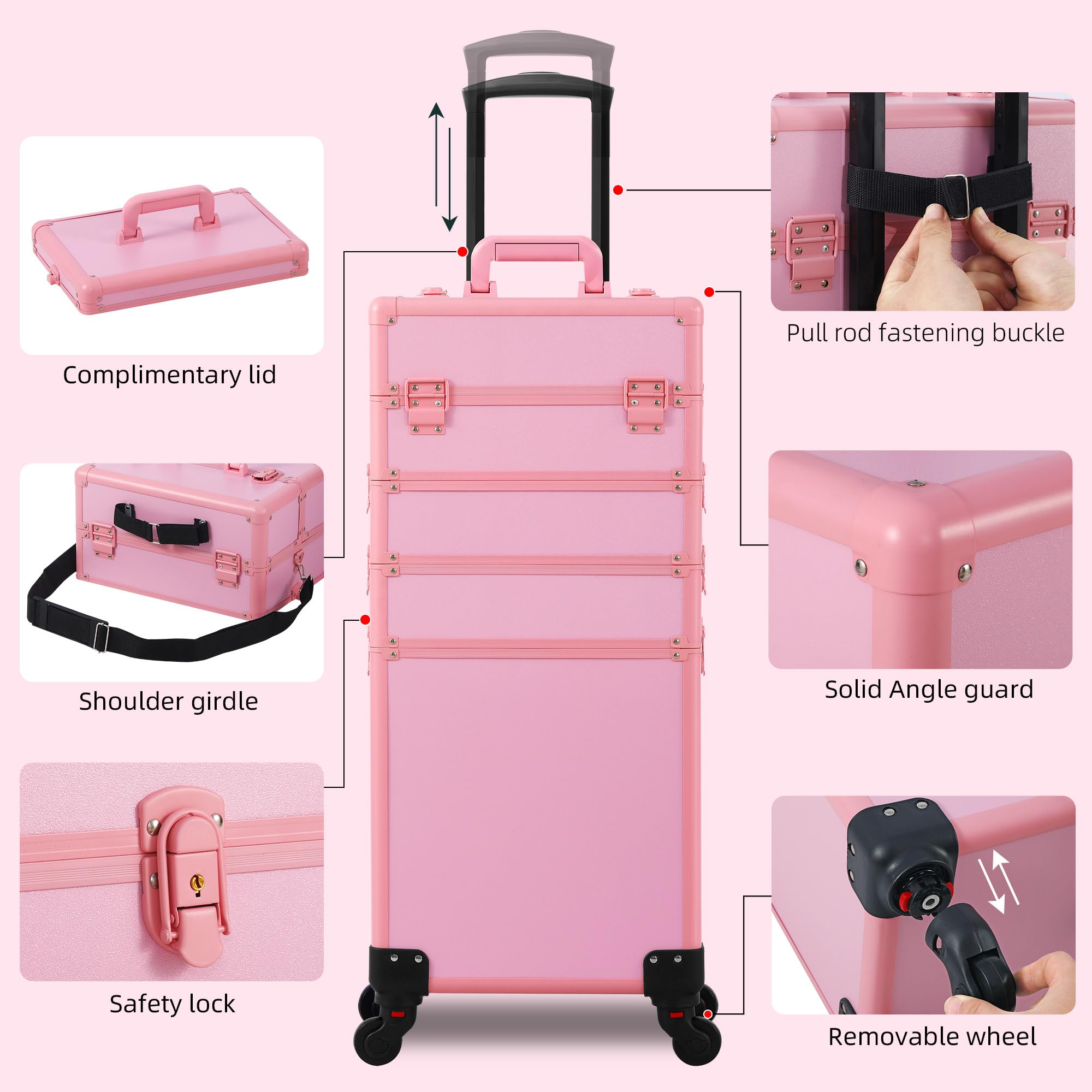 Somduy Etui na przybory do makijażu, etui na przybory do makijażu, kosmetyczka na kółkach, prezent świąteczny, duży organizer na przybory do makijażu, profesjonalna kosmetyczka do salonu