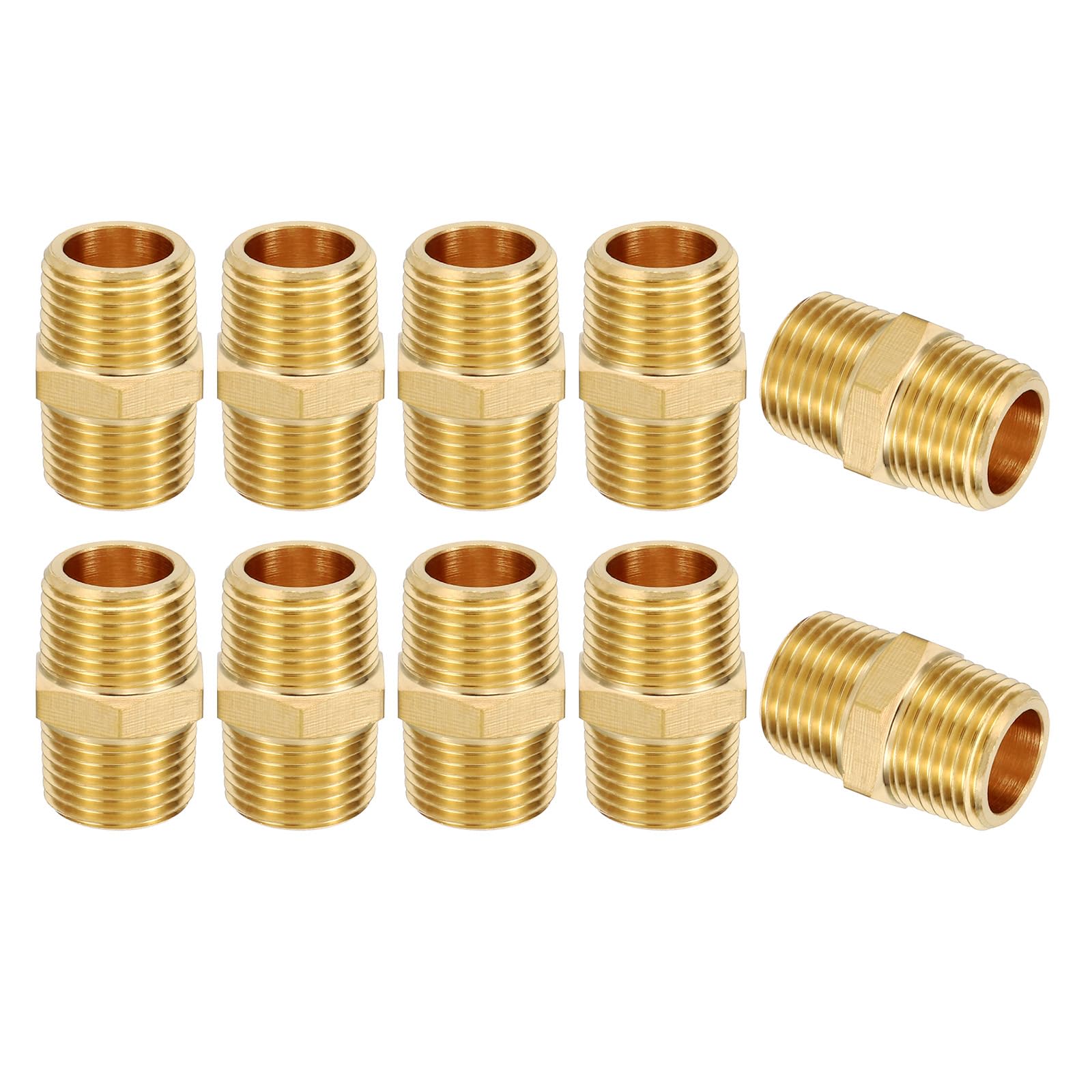 PATIKIL Brass Pipe Fittings Coupler, 6Pcs 3/8" x 3/8" NPT Male Thread Brass Hex Nipple Coupling Reducer Adapter Tubing Connector Adaptor for Water, Air, Oil, Gas Line System