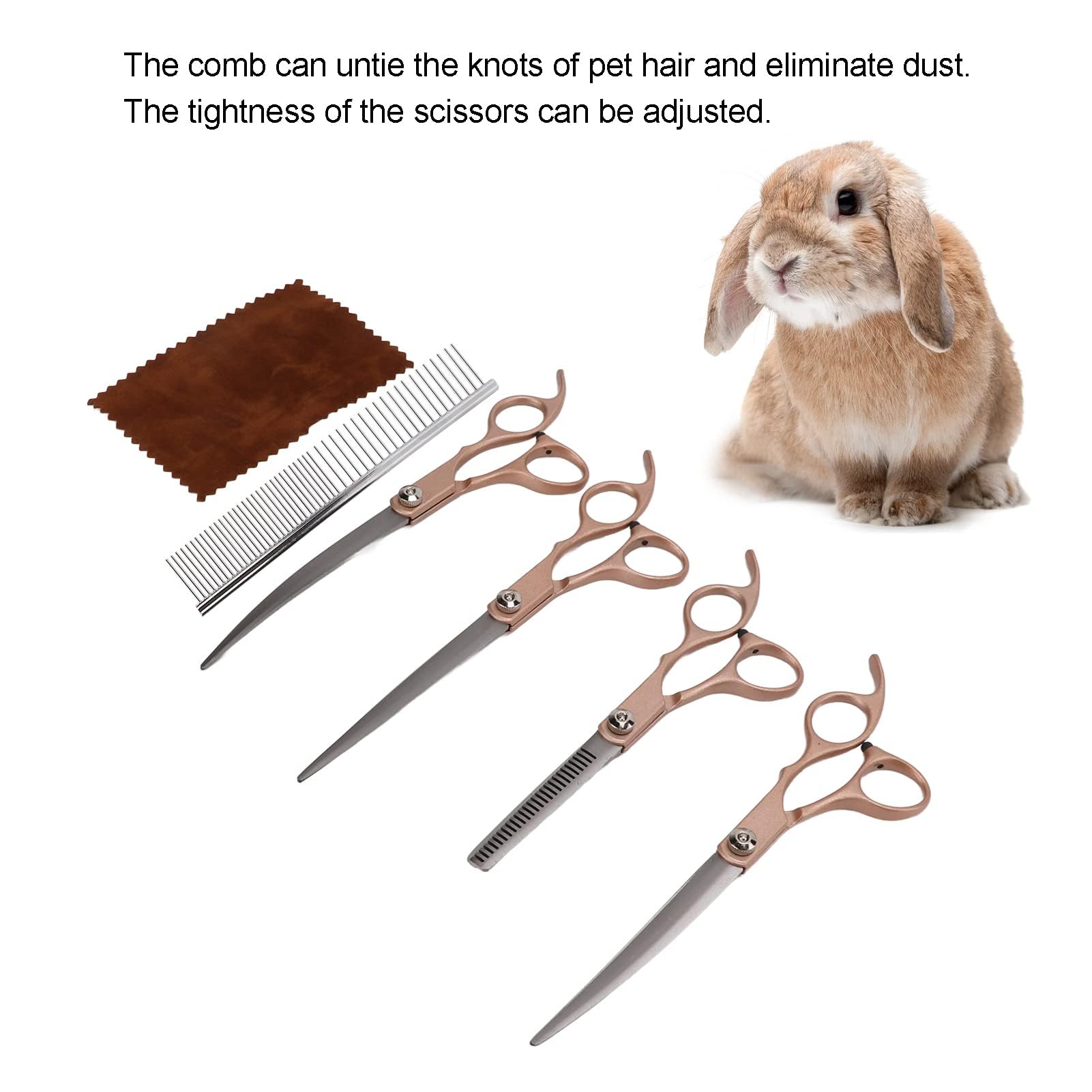 Hztyyier 4-teiliges Professionelles Pflegescheren-Set, Edelstahl-Hunde-Katzen-Pflegescheren-Set Gebogen, Ausdünnen, Gerades Scheren-Set mit Kamm, Design für Groomer