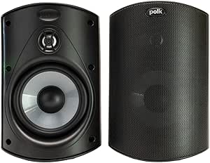 Polk Audio Atrium 4 Outdoor Speakers with Powerful Bass (Pair, Black), All-Weather Durability, Broad Sound Coverage, Speed-Lock Mounting System