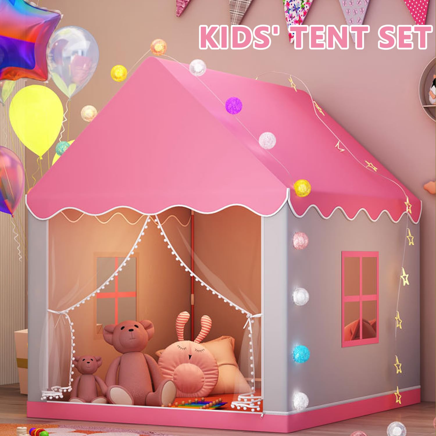 Kids Play Tent with Lights, Princess Tent for Girls Indoor Toddler Tent Play House, Large Children Tents for Kids & Toddlers - Image 2