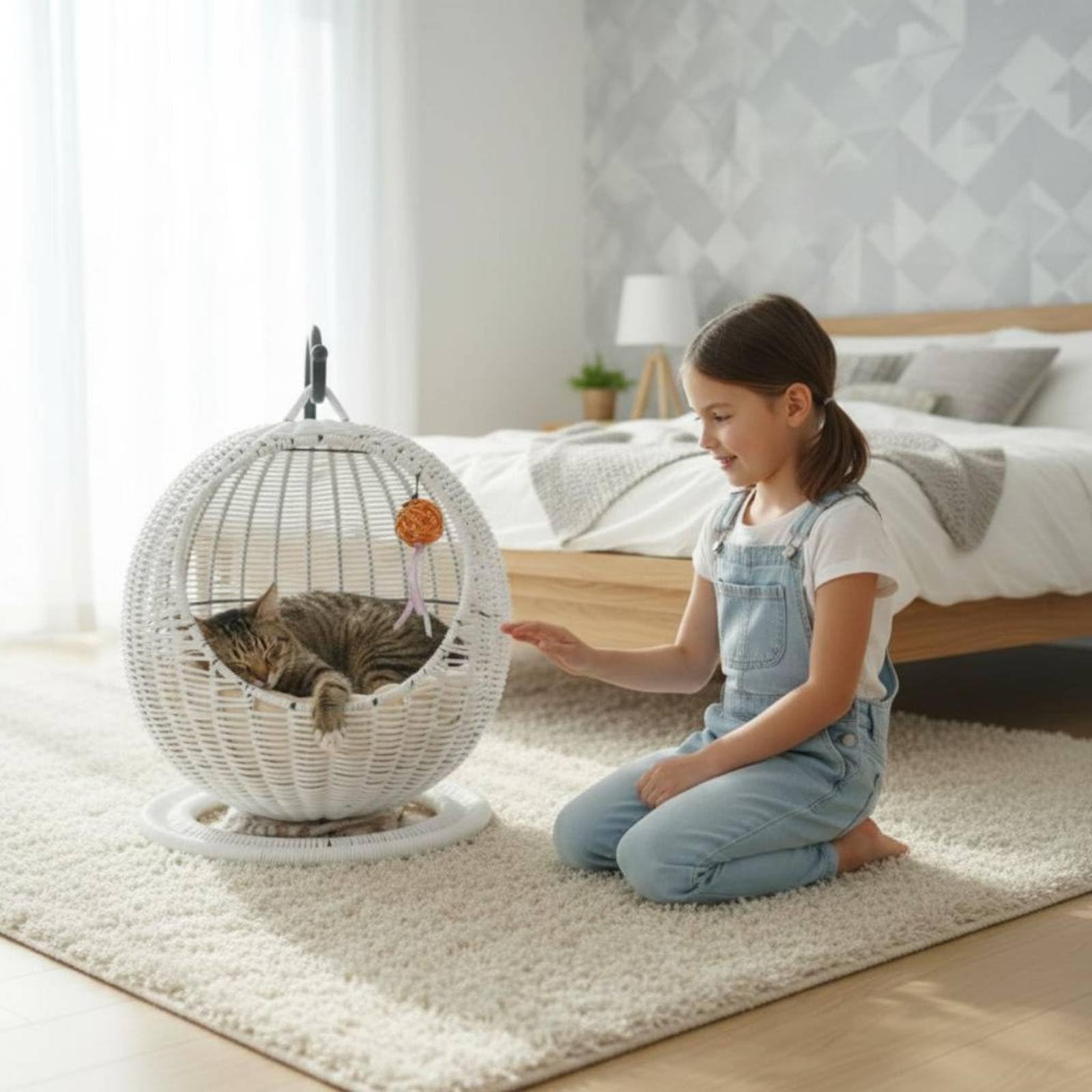 Amaca per Gatti Letto Gatto Cuccia Gatto Cesta Gatto con Struttura Robusta in Metallo Cestino Sospeso Traspirante Adatta per Casa Salotto Finestra Luminosa, Apricot