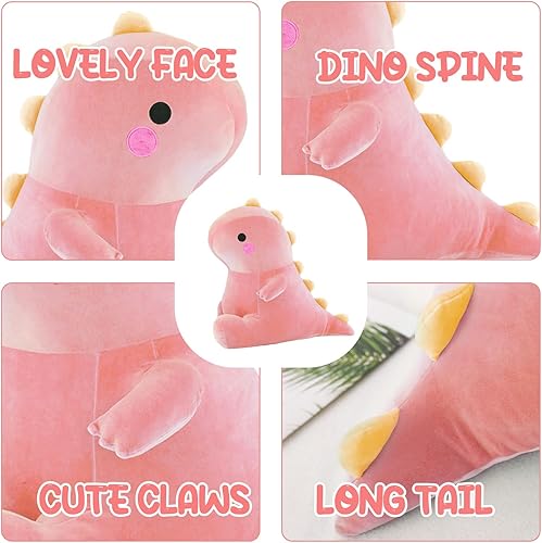 Miniatura 5 de Bentex Bonitos juguetes de peluche de dinosaurio, súper suaves y esponjosos, peluche de dinosaurio grande Kawaii para niños y niñas (rosa, 20