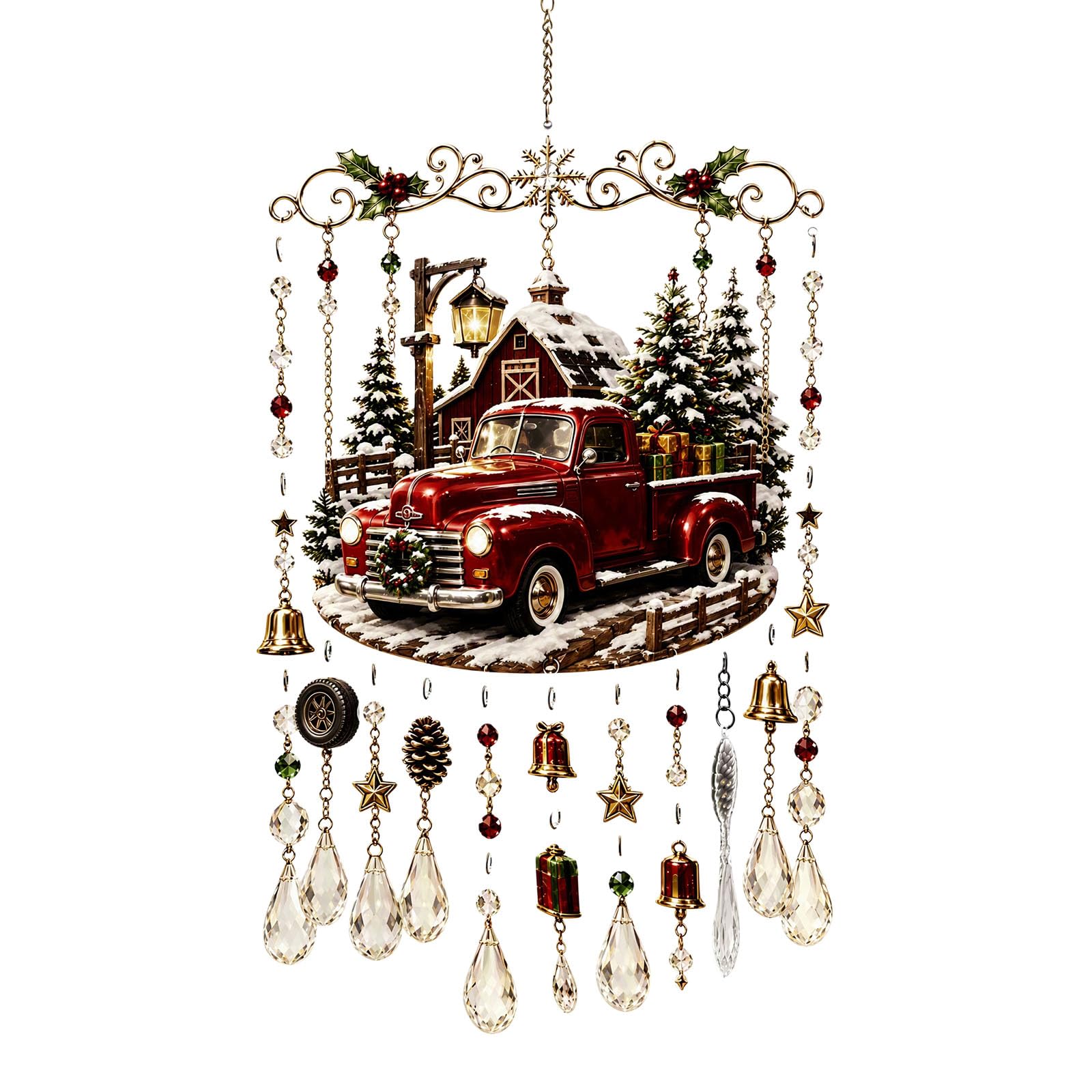 Christmas-Themed Crystal Wind Chime, Christmas Glass Suncatcher Wind Chime