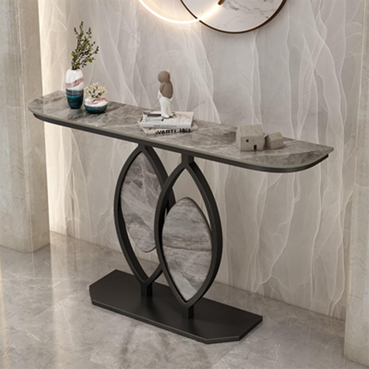 Stylish Console Table Slim for Entrance Area Narrow Sofa Table with Sintered Stone Top Decorative Hallway Table with Wrought Iron Frame for Living Room Hallway or Office