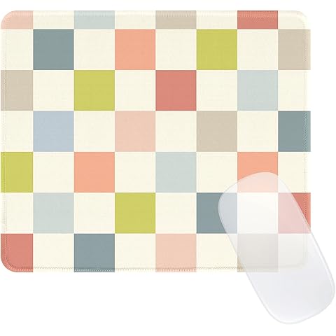 Ksriylm Cute Colorful Mouse Pad,Retro Checkered Pattern Mousepad,Square Aesthetic Waterproof Mouse Mat Design, Non-Slip Rubber Base Funny Boho Small Mouse Pads, Desk Accessories,Beige Light Colors