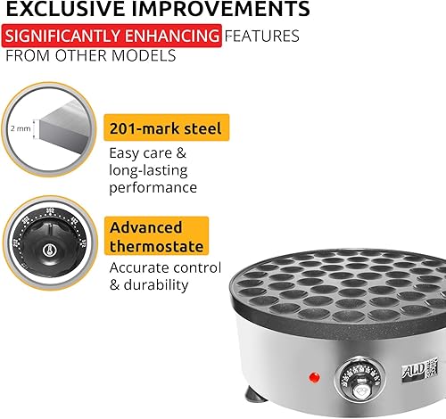 Miniatura 4 de ALDKitchen Mini fabricante de panqueques holandeses Hierro de Poffertjes 50 piezas Placa redonda