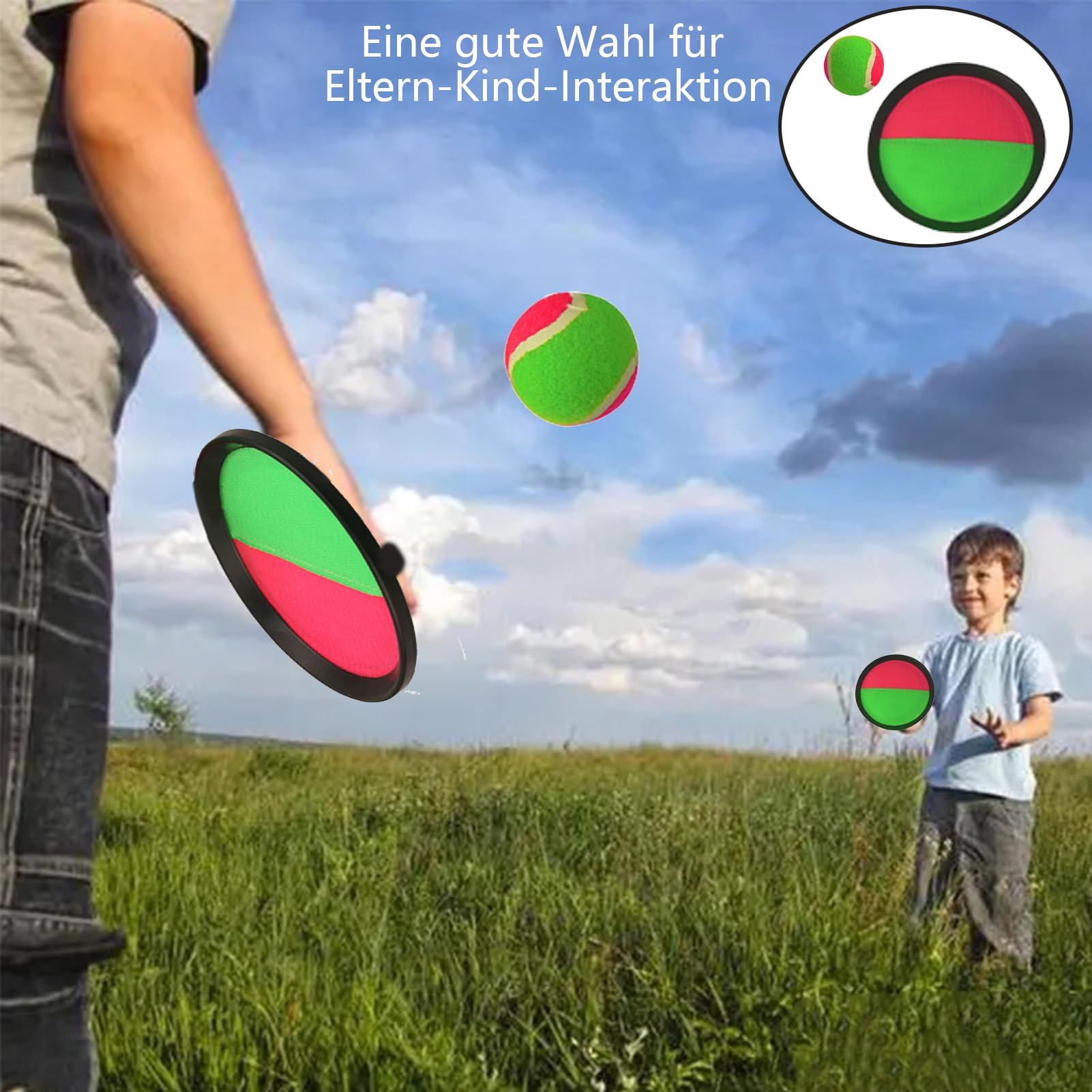 INPODAK Klettballspiel Für Kinder - 4 Fangscheiben & 4 Bälle Ab 3 Jahren