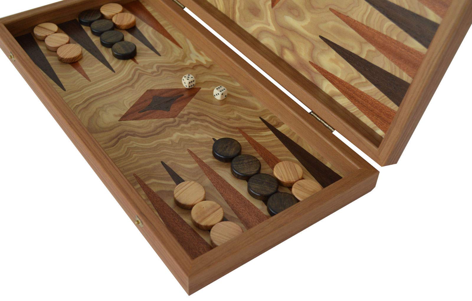 Manopoulos Traditional 15" Olive Backgammon Set Handmade in Greece