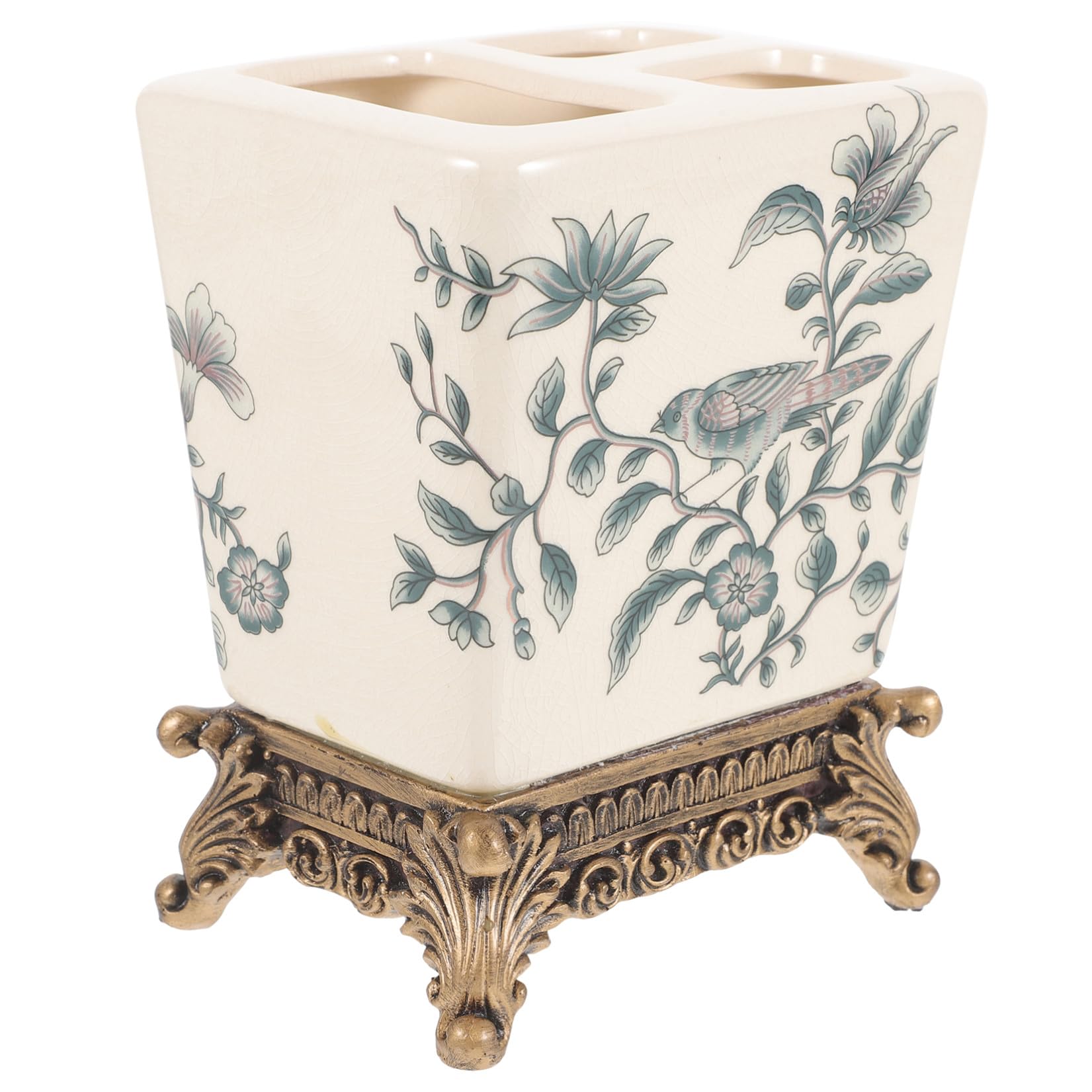 NUOBESTY Portaspazzolini in Ceramica Stile Vintage Europeo, Design Multifunzionale e Compatto per Bagno di Casa, per Spazi Ridotti e Uso Quotidiano