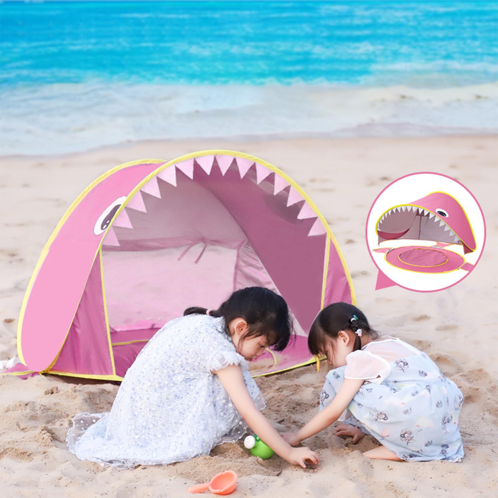 da spiaggia per bambini, all'aperto per bambini, da gioco in campeggio dei cartoni animati, Protezione UV, piccola piscina incorporata, rifugio per sole portatile, baby parasole pieghevole fuori da so