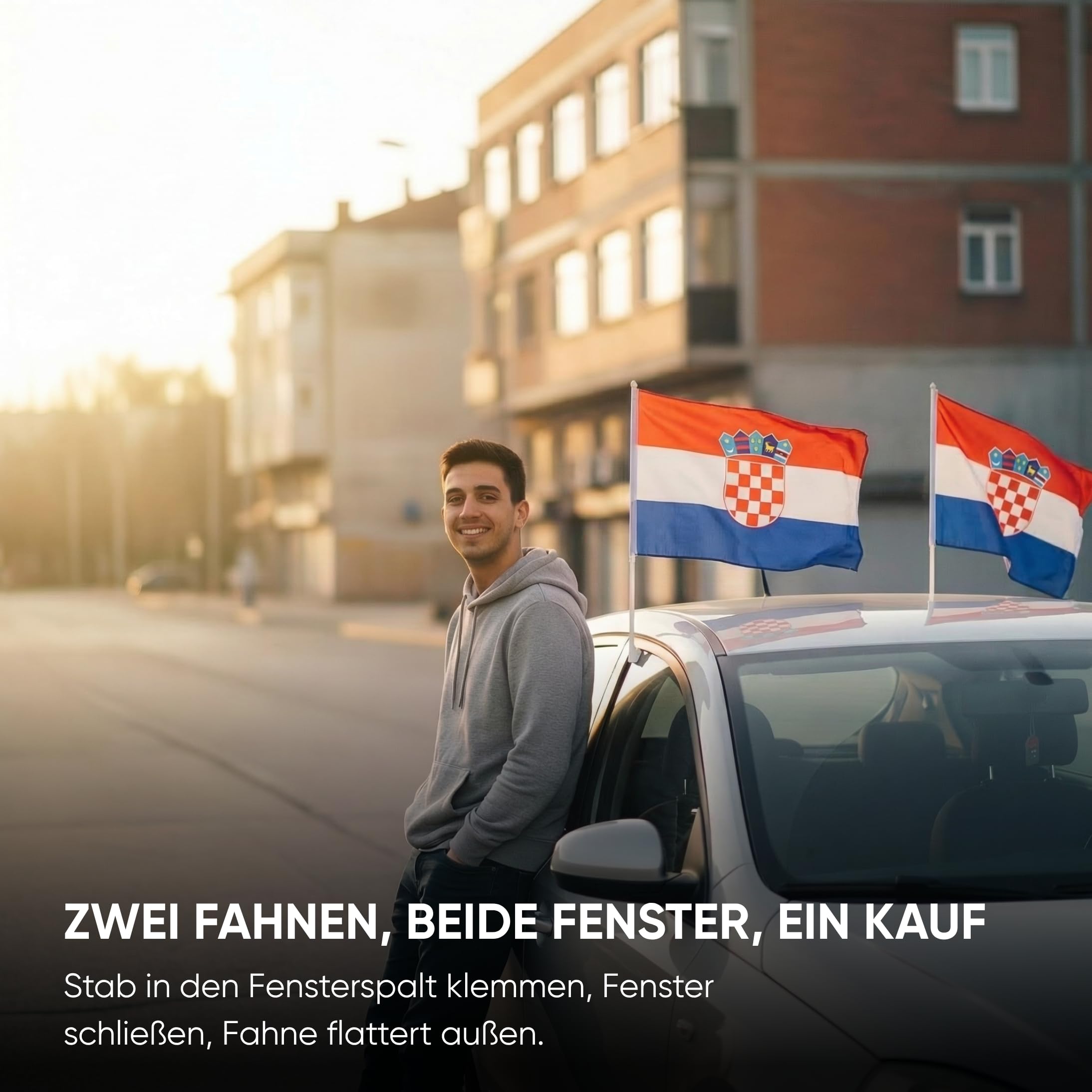 Sonia Originelli Fanset Fanartikel für das Auto 2 Stück Fensterfahnen Autofahne, Spiegelfahnen für die Außenspiegel und 2 Stück Magnetfahnen für die Tür Farbe: Kroatien