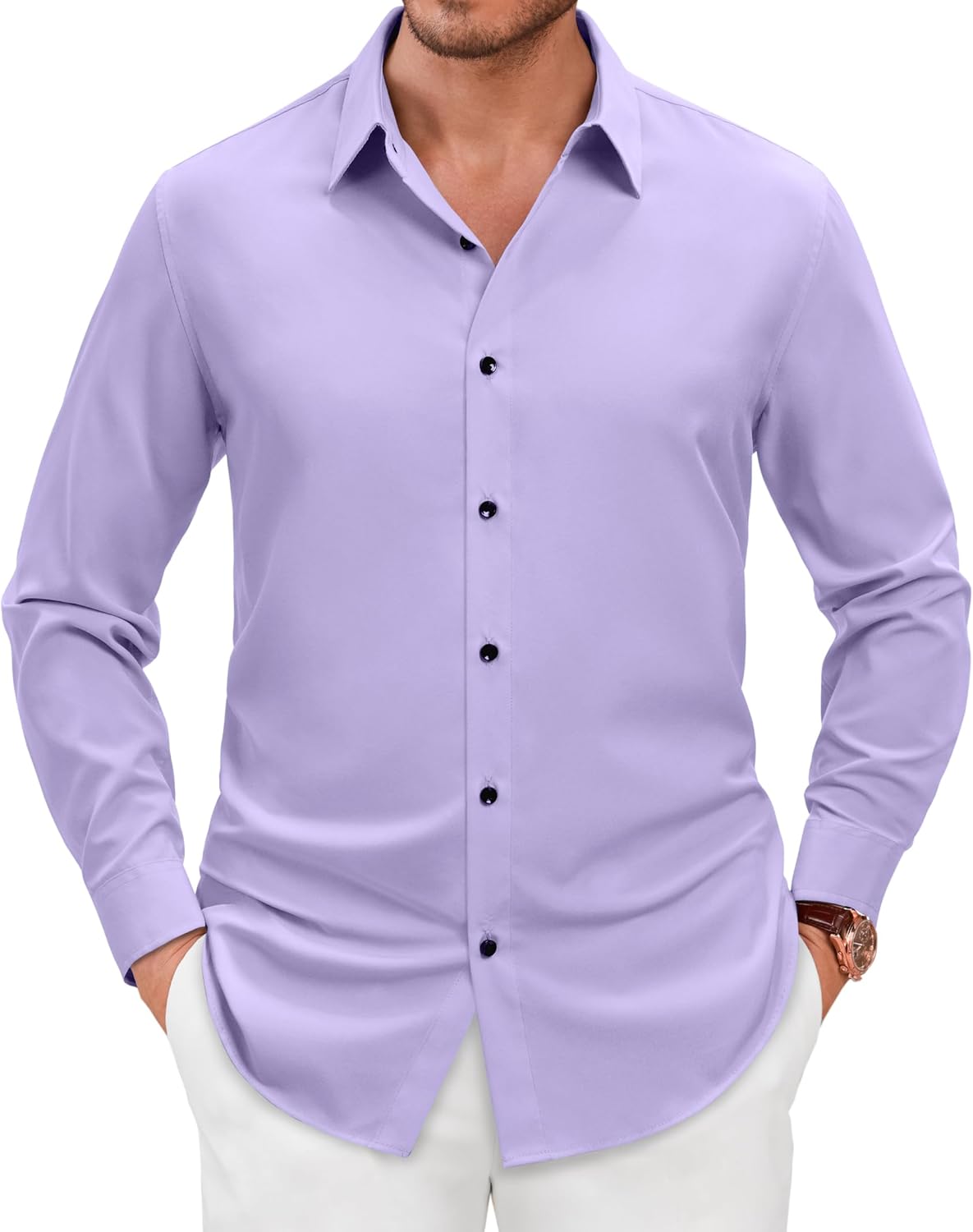 Alimens & Gentle Men's Dress Shirts Long Sleeve Wrinkle Free Stretch Solid Formal Business Button Down Shirts
