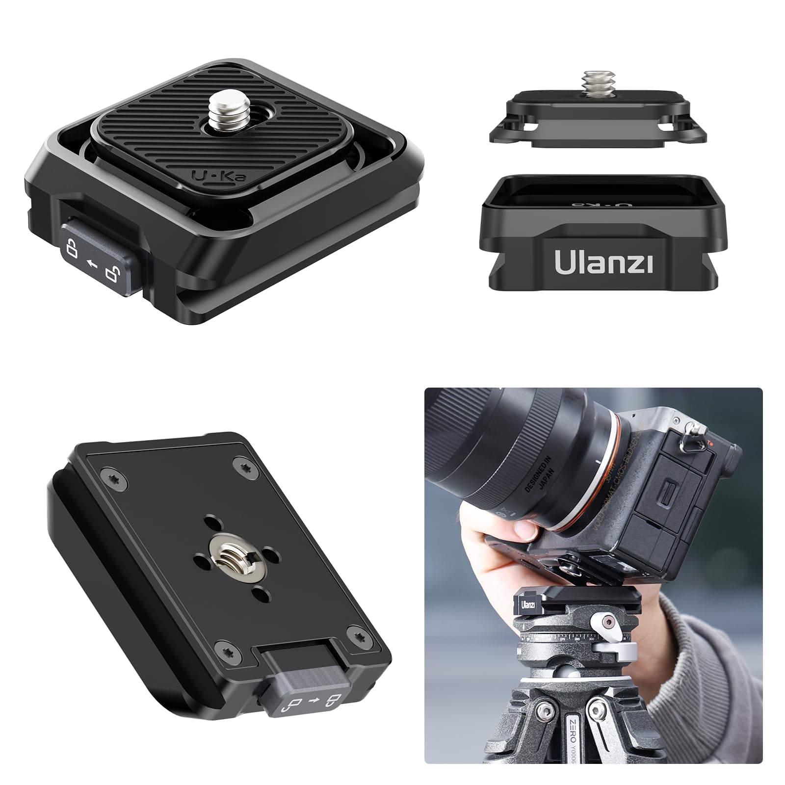 ULANZI Uka Quick Release Plate and Base Kit, UKA01 Kamera-Schnellwechselplatte mit 1/4', 3/8' Schraubgewinde, Quick Release Plates Base Compatible with Uka & F38 Plates