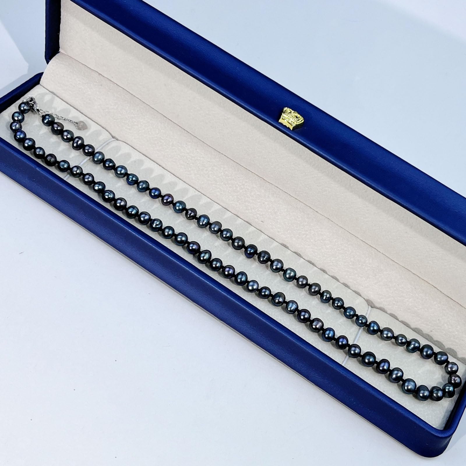 YAMI Collar de perlas negras, 5,5-6 mm, perlas redondas naturales cultivadas en agua salada con cierre de plata de ley 925, elegante, 18 + 2
