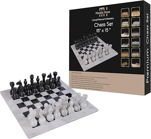 Miniatura 14 de Juego de ajedrez de lujo de 15 pulgadas, tableros de ajedrez clásicos para adultos con tablero de piedra hecho a mano y piezas de ajedrez de mármol,