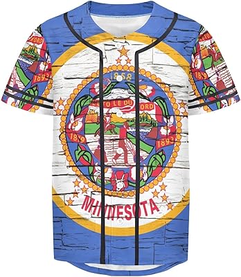 Vnurnrn Minnesota State Flag Mens Baseball Button Down Jersey Hipster Hip Hop T Shirts