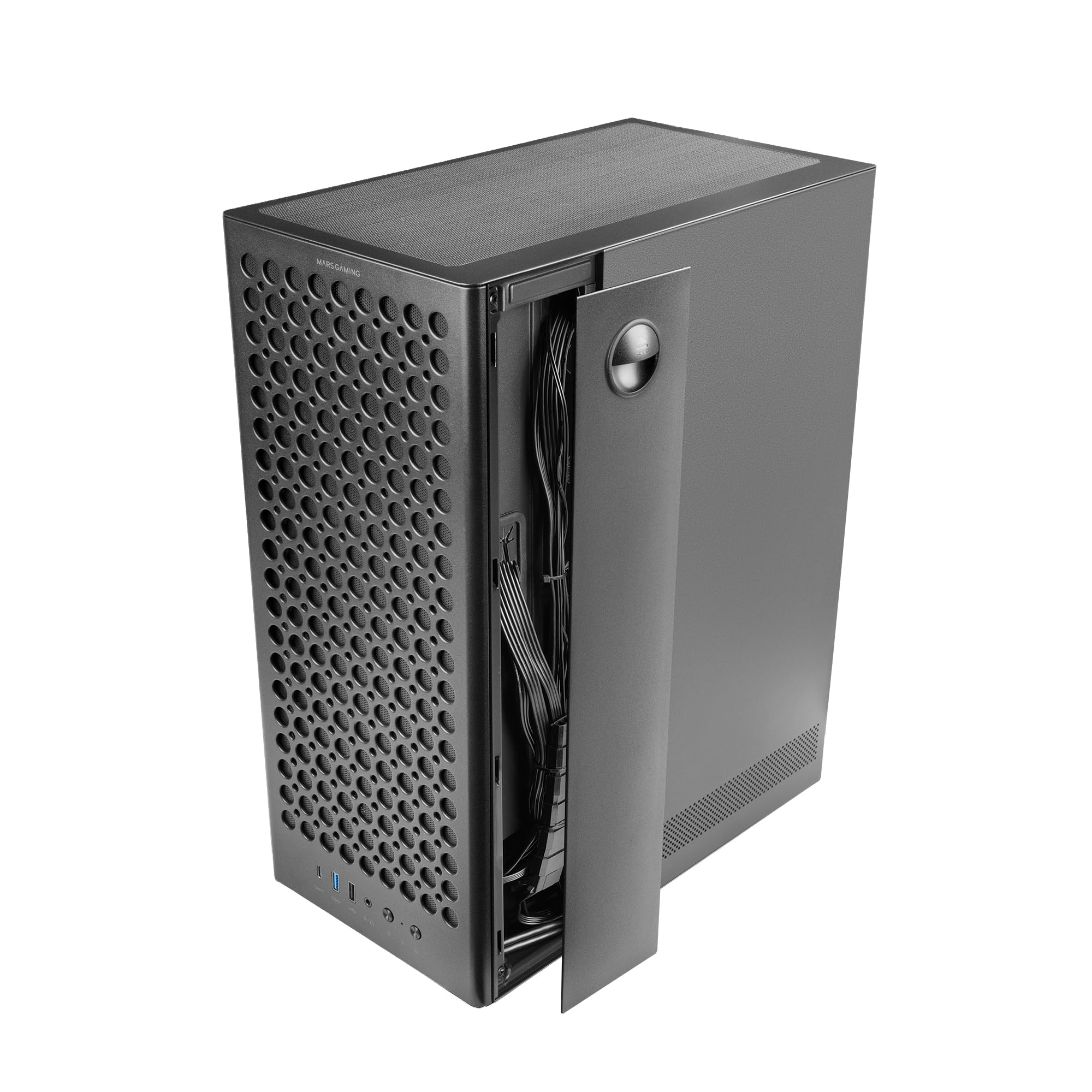 Mars Gaming MC-T800, Caja Gaming ATX, 4X Ventiladores FDB 120mm Ultrasilenciosos, Panel Frontal Airdot Mesh, Ventana Lateral de Cristal Templado, Semitorre PC con Sistema CableHatch, USB-C, Negro