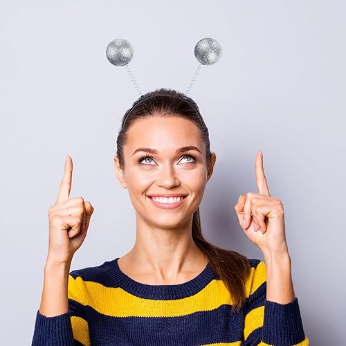 Miniatura 5 de Blulu 6 diademas de antena marciana plateada, diadema de alienígena, Boppers para Halloween, cosplay, decoración de fiesta