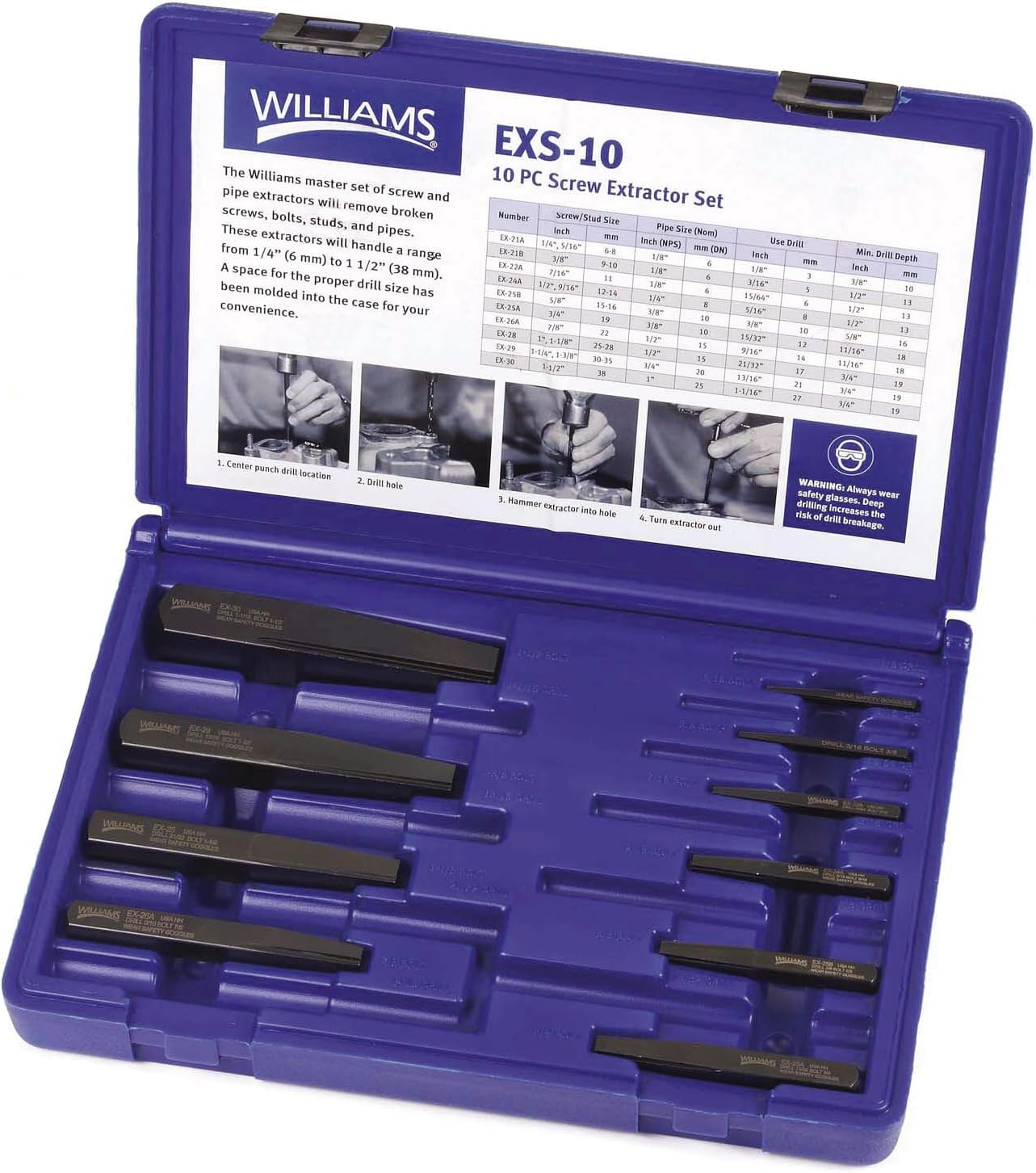 Williams EXS-10 Screw Extractor Set, 10-Piece, Black