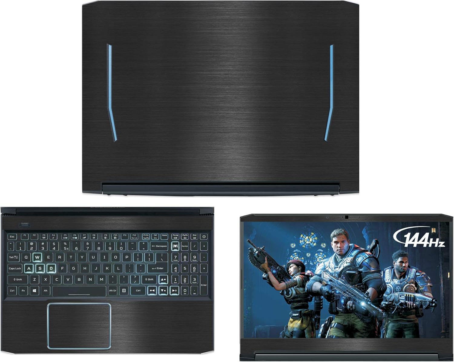 Decalrus - Protective Decal for Acer Predator Helios 300 PH315-52 (15.6" Screen) Laptop Black Texture Brushed Aluminum Skin case Cover wrap BAACprdator_Helio_300_PH315-52Back