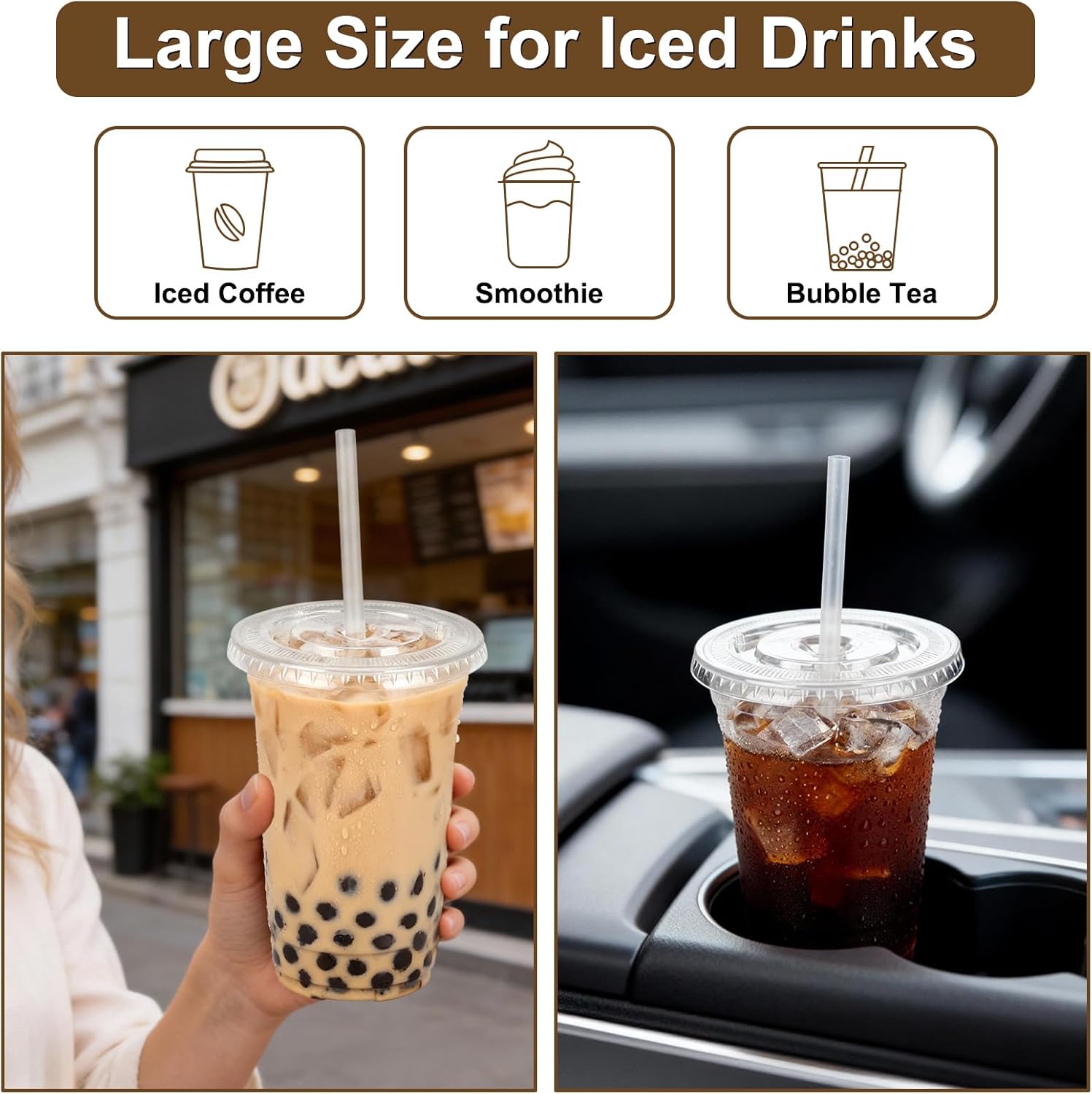 100 Pack 20oz Clear Plastic Cups with Lids and Straws, Large Leak-Proof Disposable Cups for Iced Coffee, Smoothies & Bubble Tea – BPA-Free Recyclable PET To-Go Cups