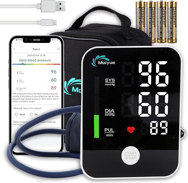 Smart Blood Pressure Monitor Bluetooth app BPM Cuff Compatible for Apple Health/Google fitUpper arm BPM Cuff Blood Pressure Cuff ,LED Large Screen displa (Bluetooth Internet Blood Pressure Monitor)