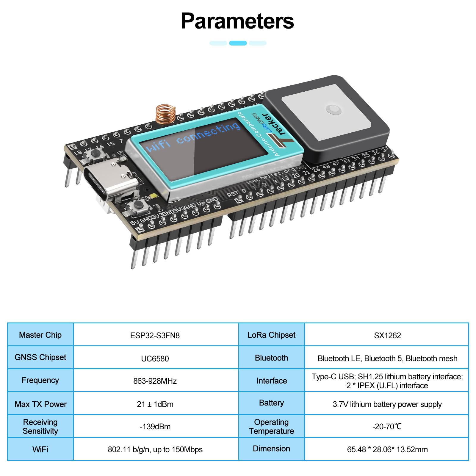 Rastreador inalámbrico con batería de 3000 mAh, compatible con GPS, GLONASS, Galileo multisistema, localización integrada ESP32 WiFi Bluetooth SX1262 LoRa UC6580 para GPS Meshtastic