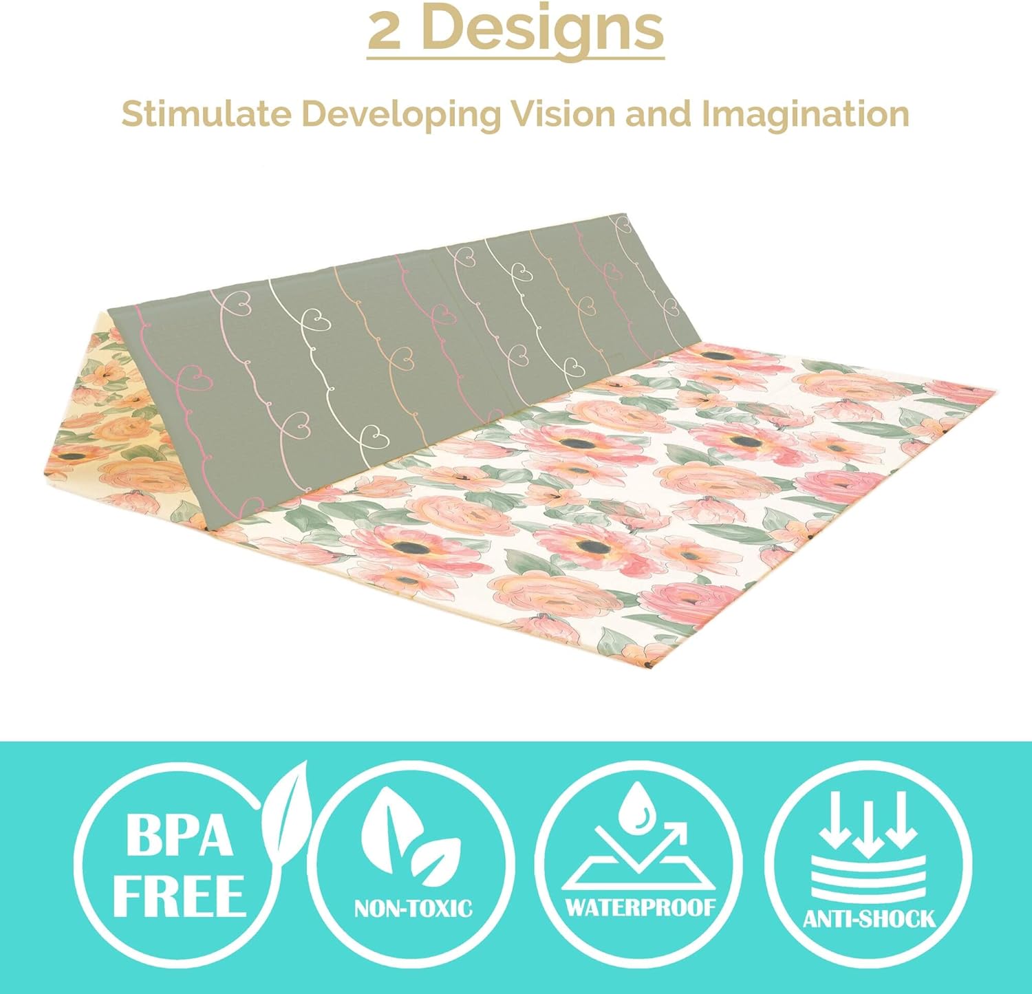 JumpOff Jo Foldable Foam Play Mat – Large Waterproof Baby & Toddler Activity Floor Mat, Double-Sided 70 x 59 Inch Play Surface