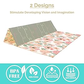JumpOff Jo Baby Play Mat - Large Folding Foam Play Mat for Infants, Babies, Toddlers, Waterproof, Double-Sided (70 x 59) - Love Blossoms