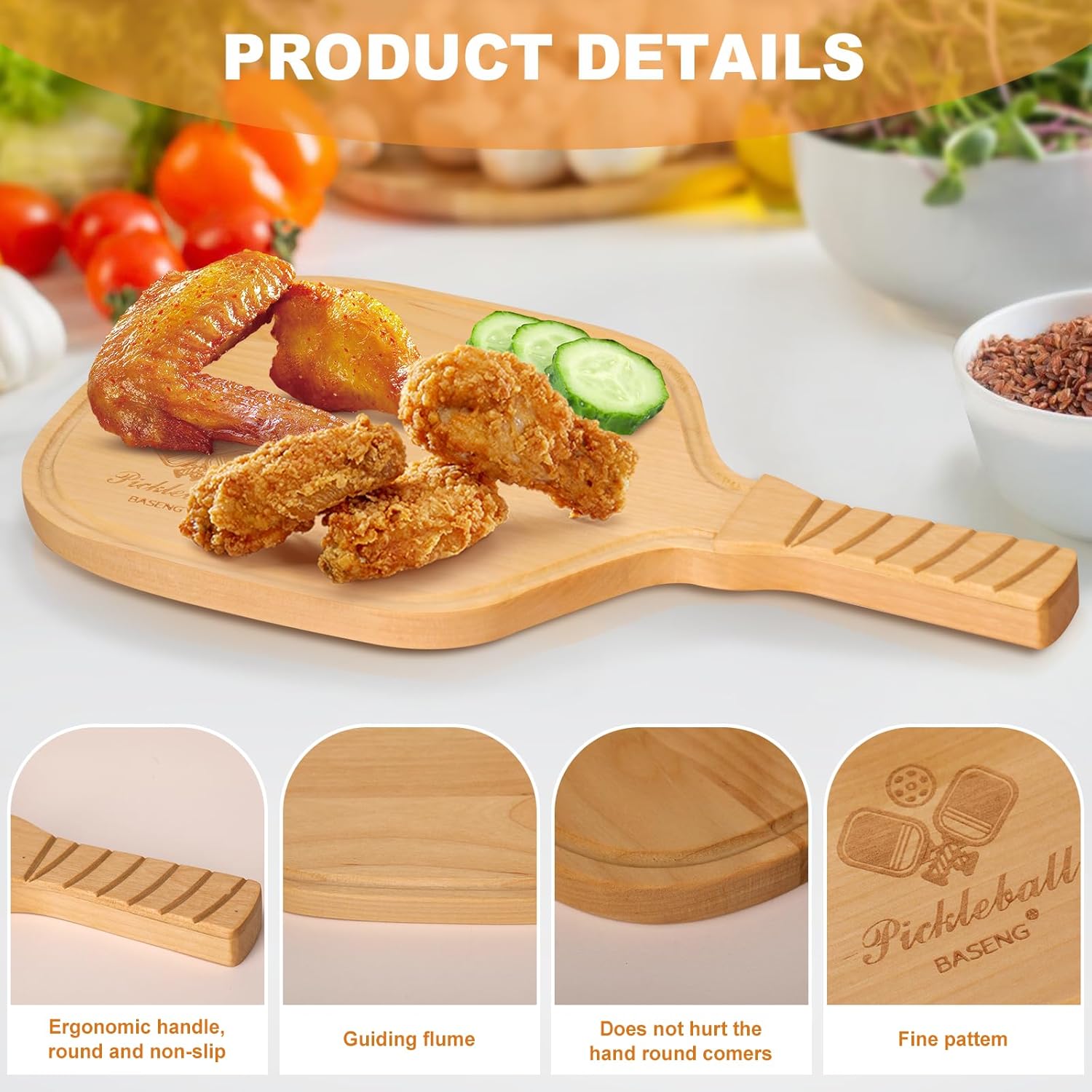 22.4"x12.6"Large Pickleball Charcuterie & Cutting Board with Handle-Wooden Paddle Shaped Snack Tray, Reversible Cheese Board Serveware for Kitchen,Unique Gifts for Women Men Pickleball Lovers