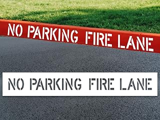 No Parking Fire Lane Stencil with 4" High Letters, 8"x52" Reusable Silicone Pavement Stencil for Parking Lot, Asphalt, Concrete, and Curb Painting