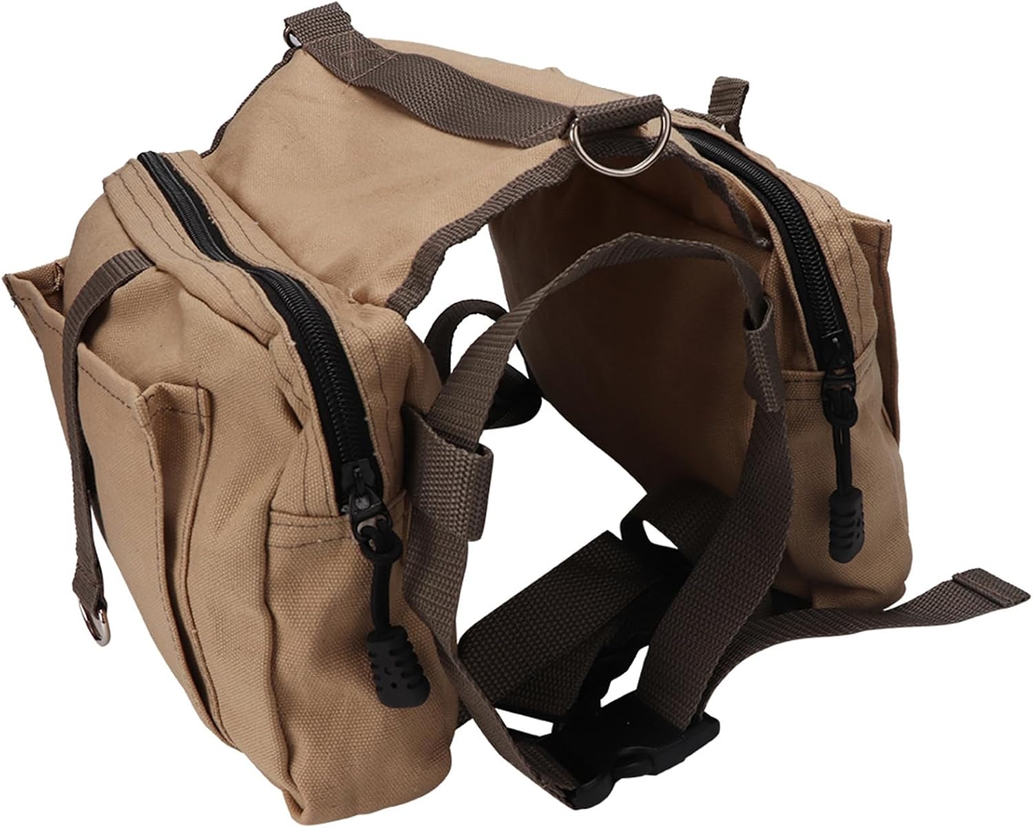Dog Camping Hiking Saddle Backpack Large Capacity Multifunctional Pet Outdoor Bag Khaki