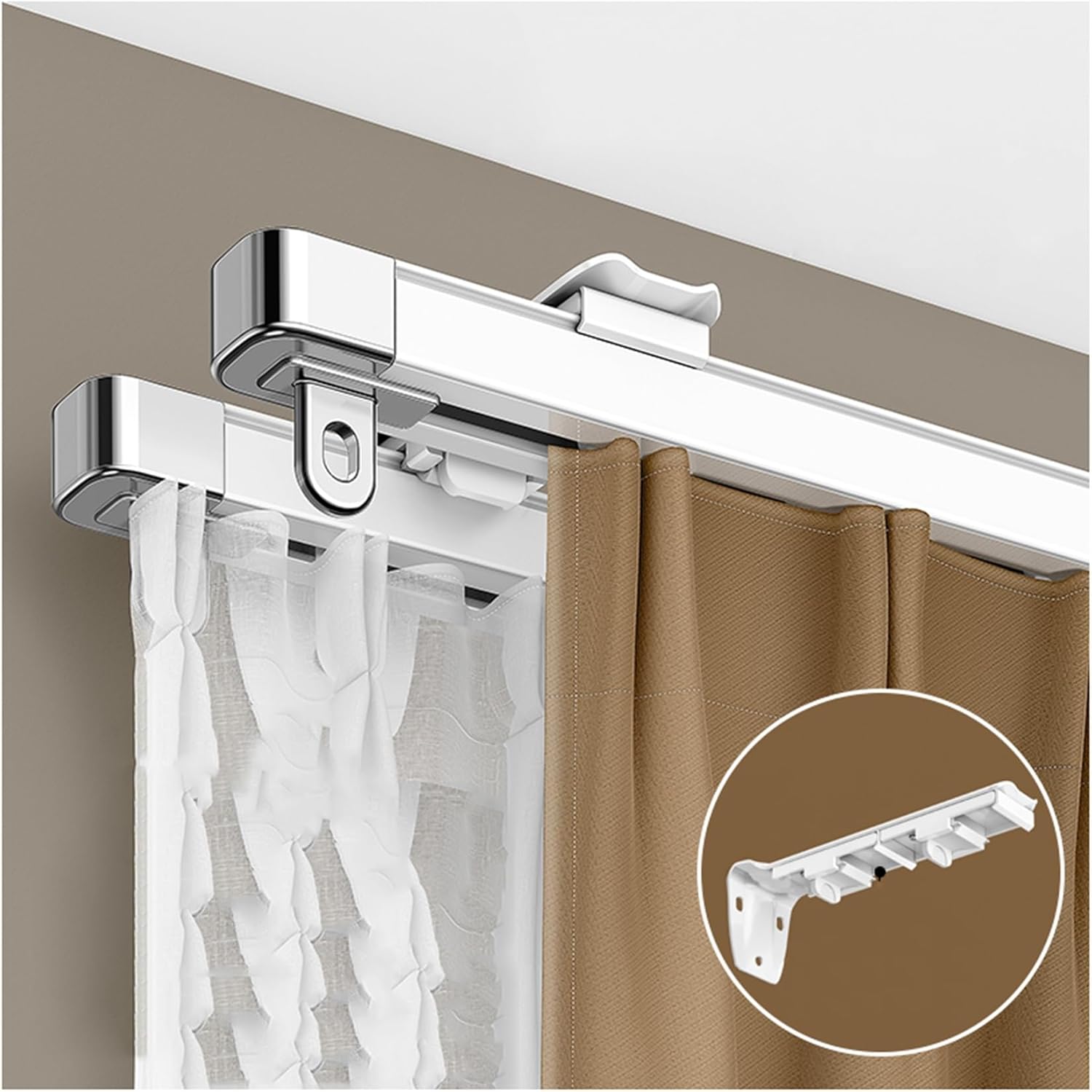 Retractable Double Track Curtain Track, Silent Slide, Top-Mounted, Side-Mounted Ceiling Track for Curtains, Room Divider Curtain Rods, Curtain Track Ceiling Mount(235-360 CM/7.7-11.8 FT)