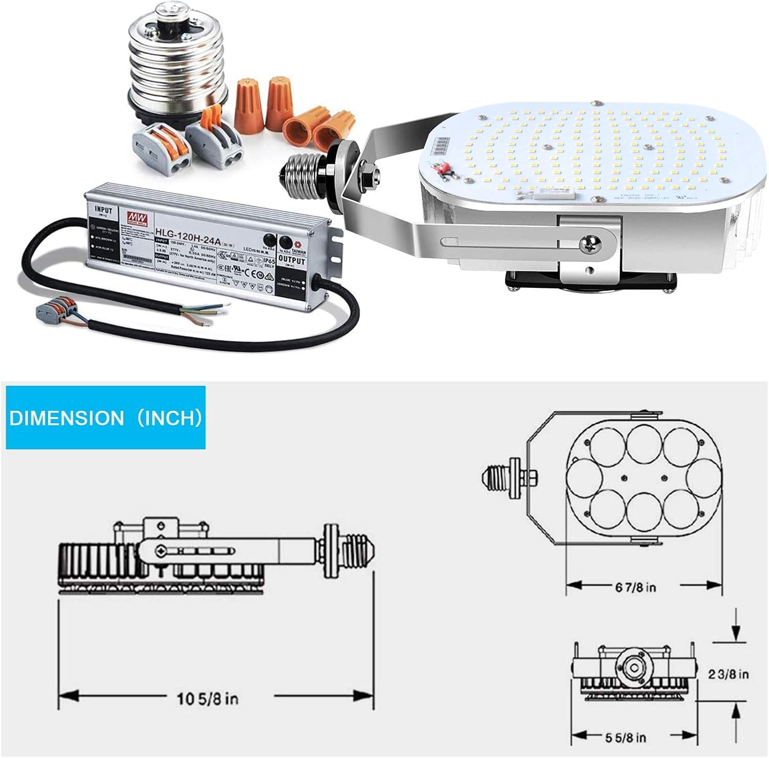 Authentic Crazy Deals Hakkatronics 120W LED Retrofit Kit with Power Supply (UL/DLC), 5500K Bright White Lighting, Replaces 550W MH/HPS/HID Bulbs, Shoebox Wall Pack Canopy Floodlights High Bay Fixtures LED Retrofit