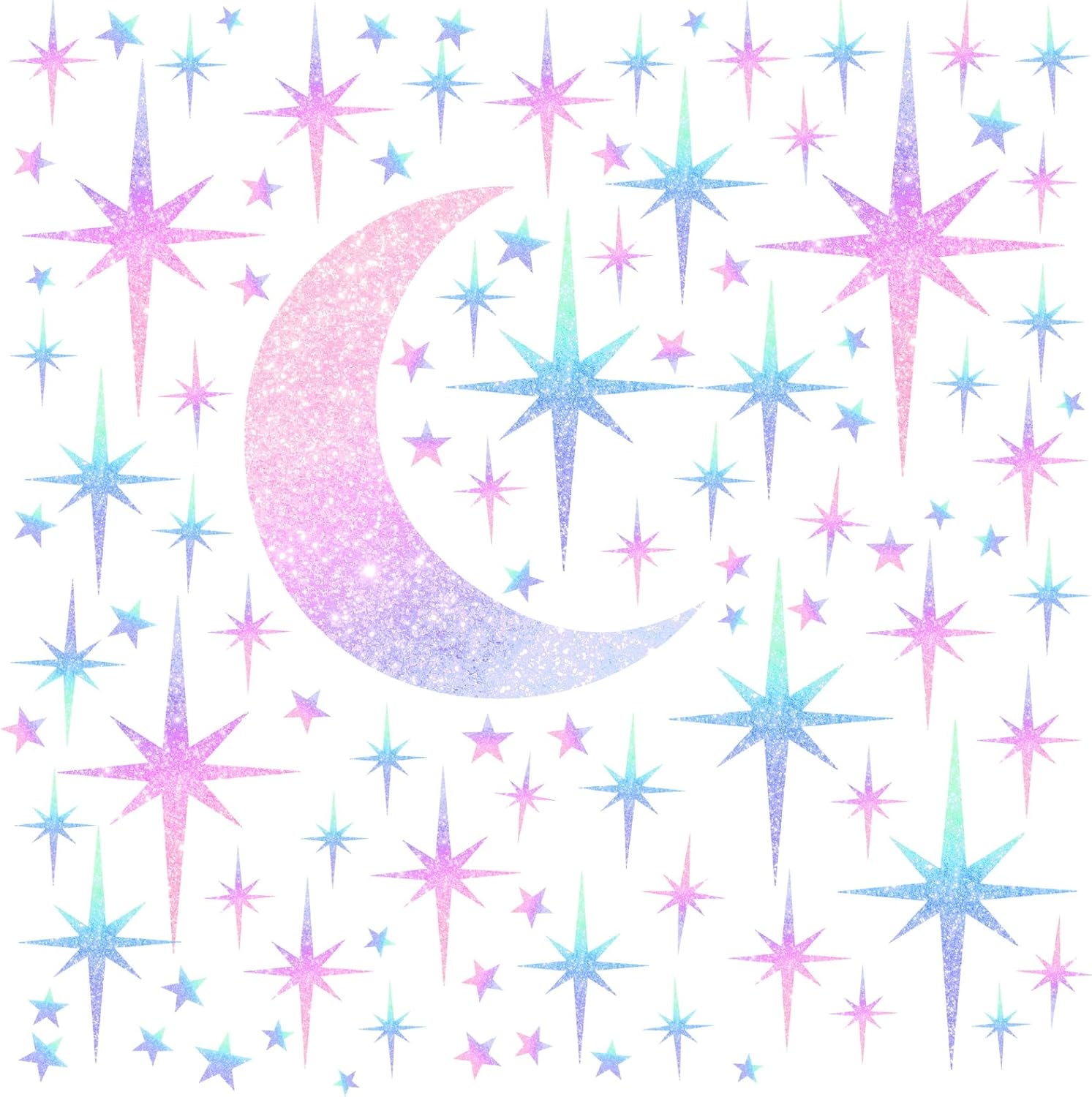 Retro Star Wall Decals Sparkle Wall Decal Peel and Stick Rainbow Star Moon Stickers Starburst Walls Decor for Kids Room Colorful Stars Art Murals Wallpaper for Ceiling Baby Bedroom Nursery Decor