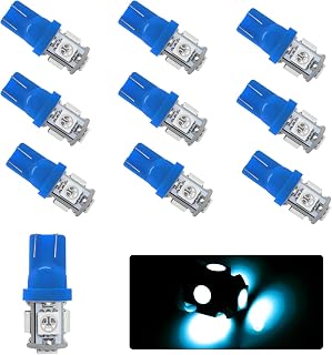 10PCS 194 Car LED Light Bulb, Super Bright T10 5050 5SMD LED Car Interior Light Bulb, 12V 168 T10 2825 Wedge Bulb Replacement for Dashboard Dome Map Door License Plate Lights (Ice Blue)