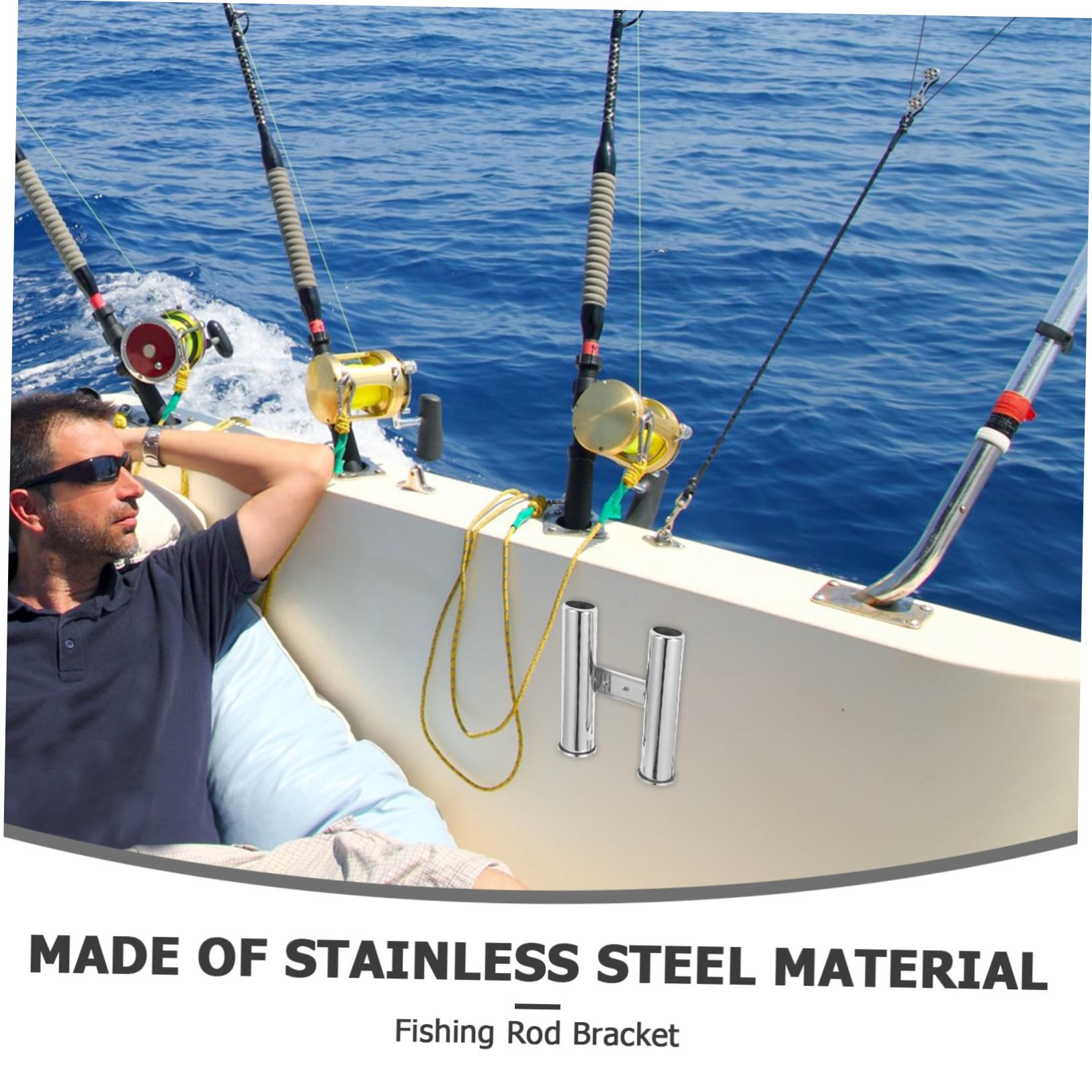 VALICLUD Supporto per Canne da Pesca Doppio in Acciaio Inossidabile Resistente alla Corrosione con Drenaggio per Pesca Sportiva Muro Montato Argento