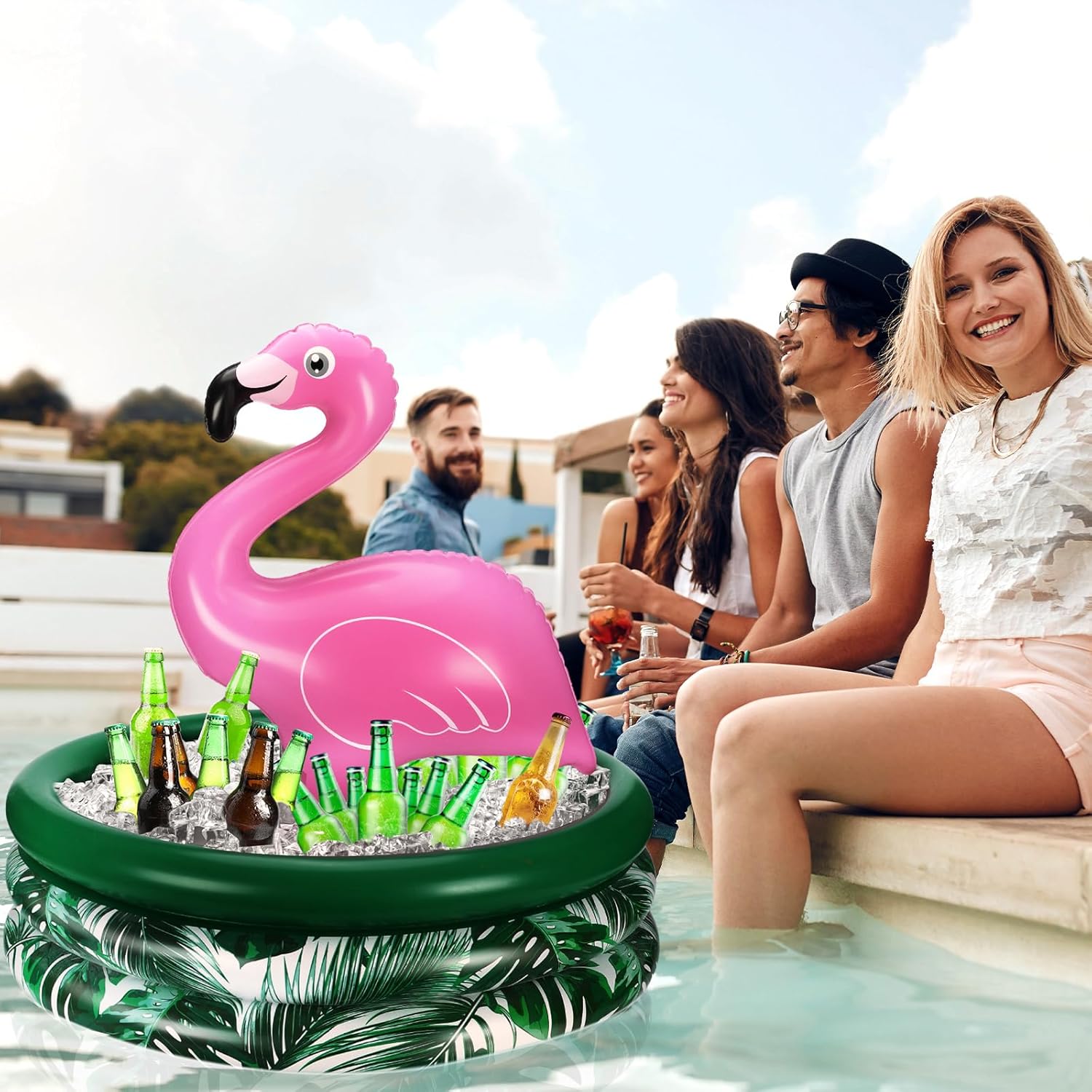 Bencailor Summer Flamingo Party Decoration Pink Flamingo Inflatable Cooler Blow up Drink Cooler Reusable Floating Ice Chest for Summer Holiday Birthday Party Decor Supplies