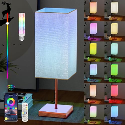 emie Moderna lámpara inteligente de mesita de noche arcoíris para dormitorio, lámparas de mesita de noche, 72 bombillas LED coloridas con control de