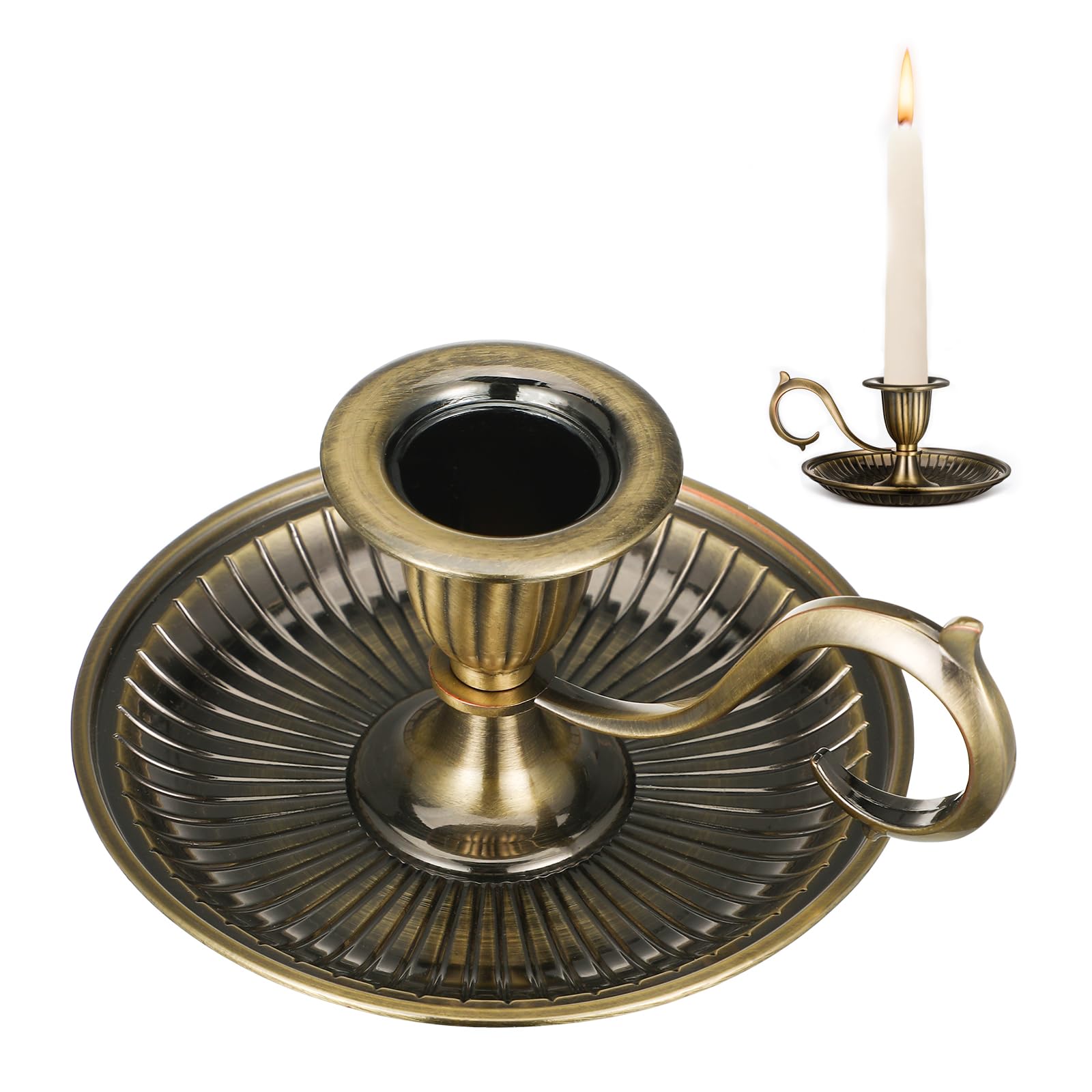 Bougeoir conique en bronze antique avec poignée pour centre de table chic
