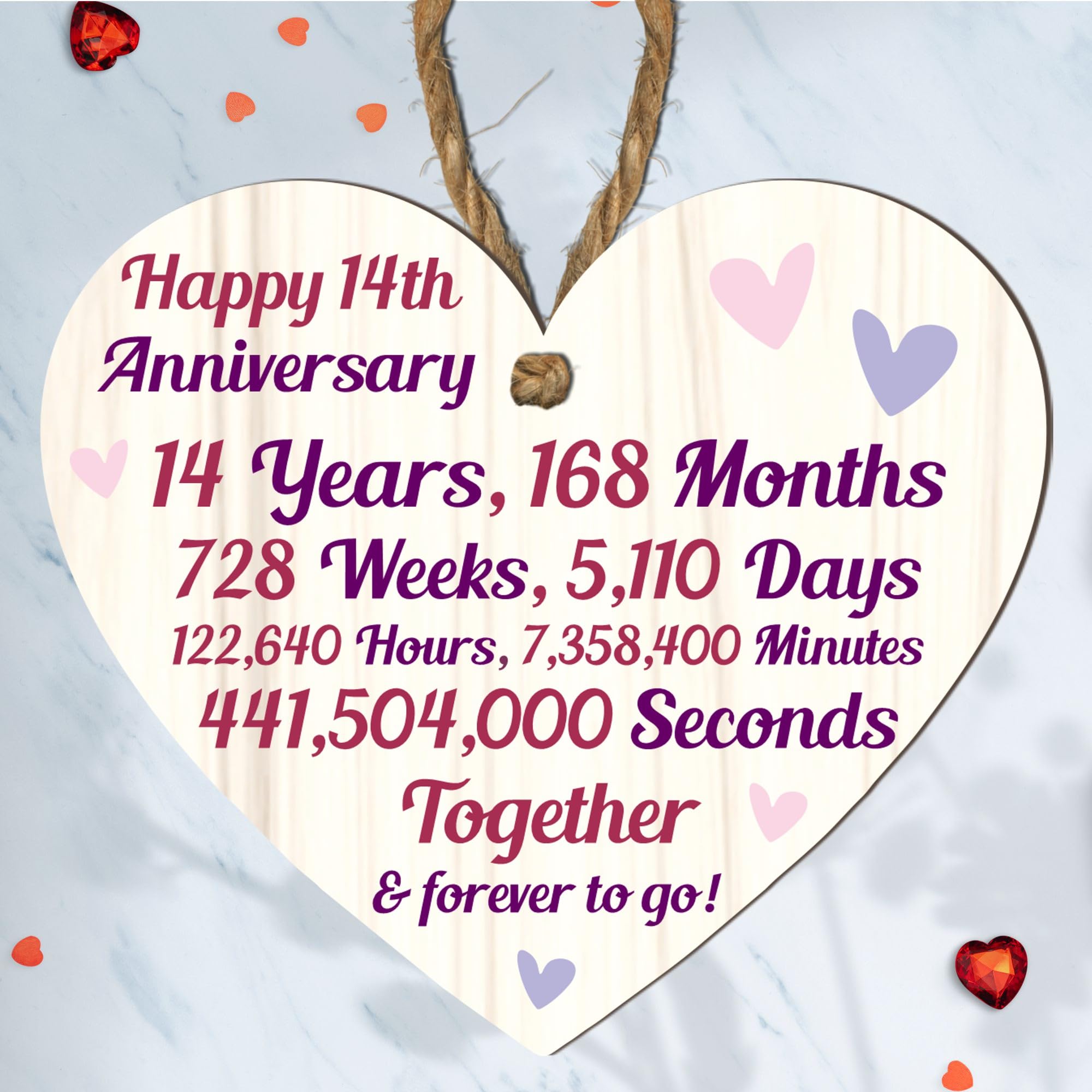 14th Anniversary Wooden Heart Plaque – Personalised Keepsake Gift for Grandparents, Parents, Him or Her – Rustic Charm, 10cm x 9cm (14th Anniversary, Medium: 15 cm (H) × 13 cm (W))