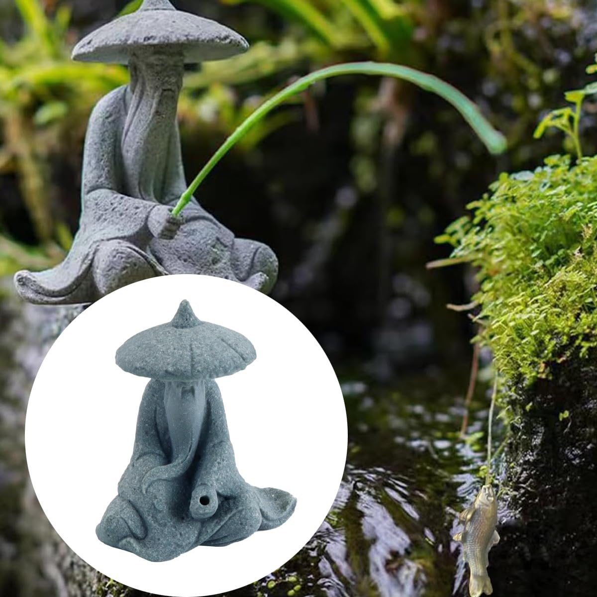 Mini figurine de pêcheur en grès, décorations asiatiques pour aquarium, ornements de jardin japonais